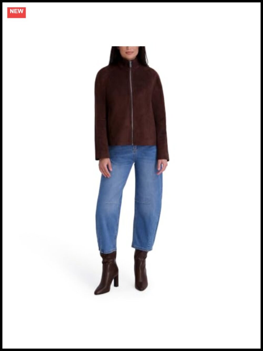 Faux Suede Scuba Jacket Raglan Sleeve Zip Front In-Seam Pockets